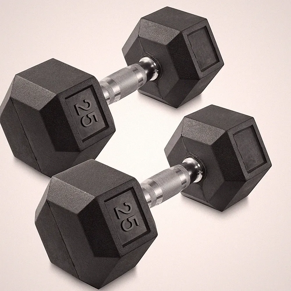 25 lb Pair Rubber Coated Hex Dumbbell Set, 50 Pounds Total