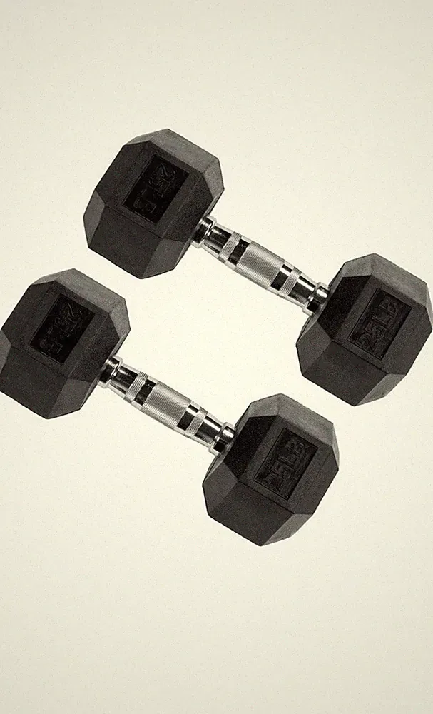 25 lb Rubber Coated Hex Dumbbells – Strength Training Barbell Weights Set of 2