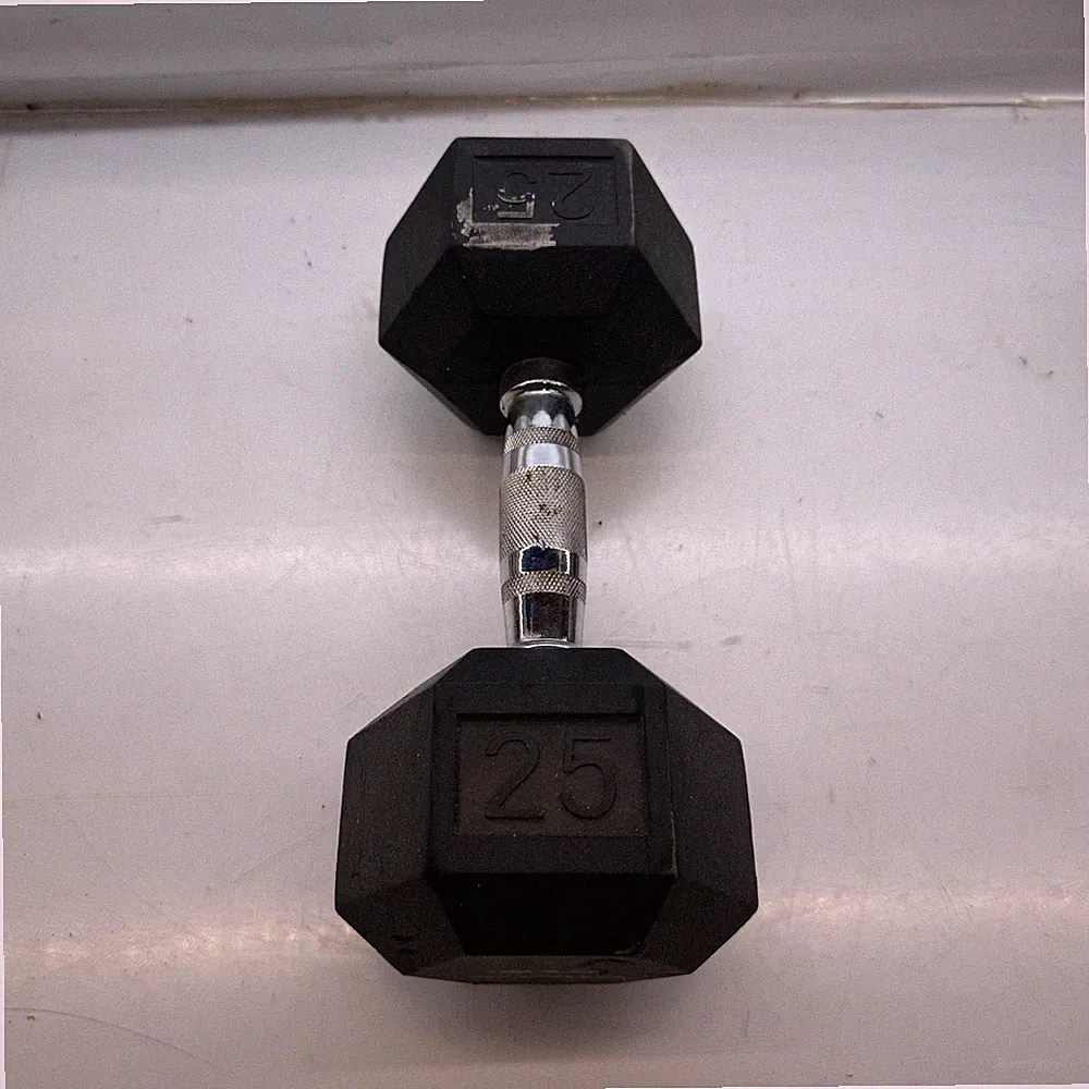 25lb Hex Rubber Dumbbell with Knurled Handle, Black/Silver Single Only One