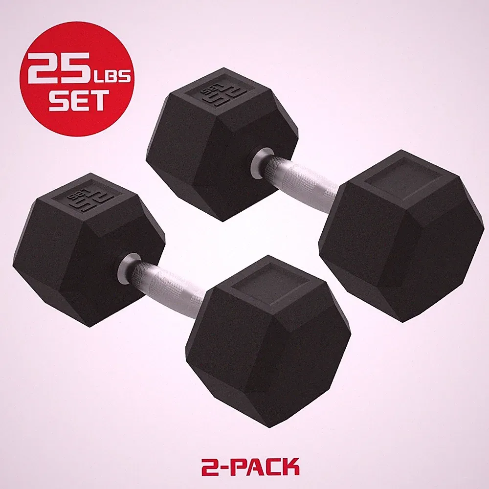 25lbs Hex Dumbbell Set – Solid Steel Handles, Durable Rubber Coating