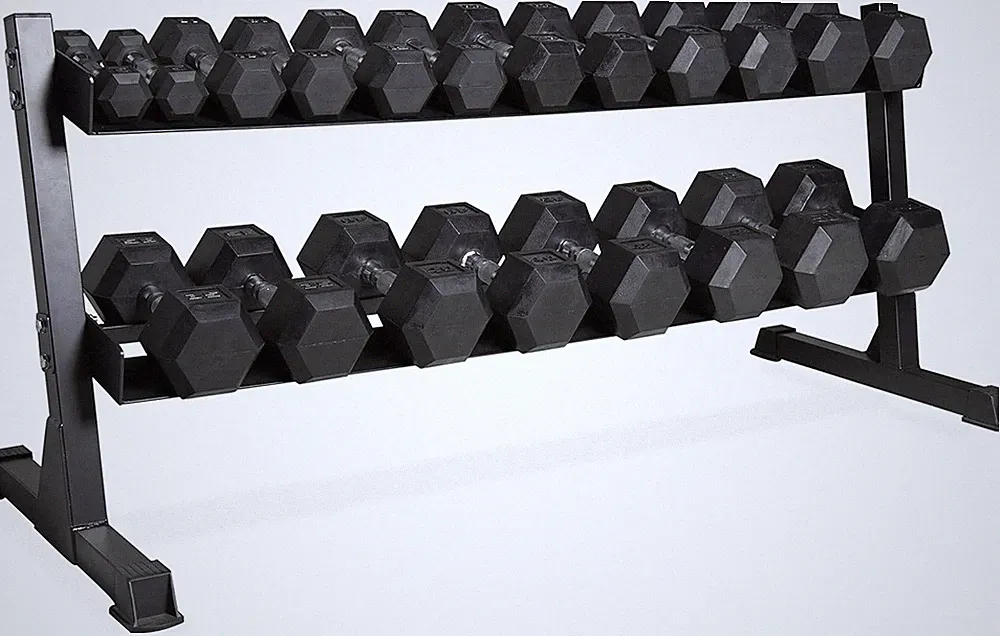 280 LB, 550 LB, 1200 LB Dumbbell Set with Horizontal 2-3 Tier Rack, Rubber Hex F