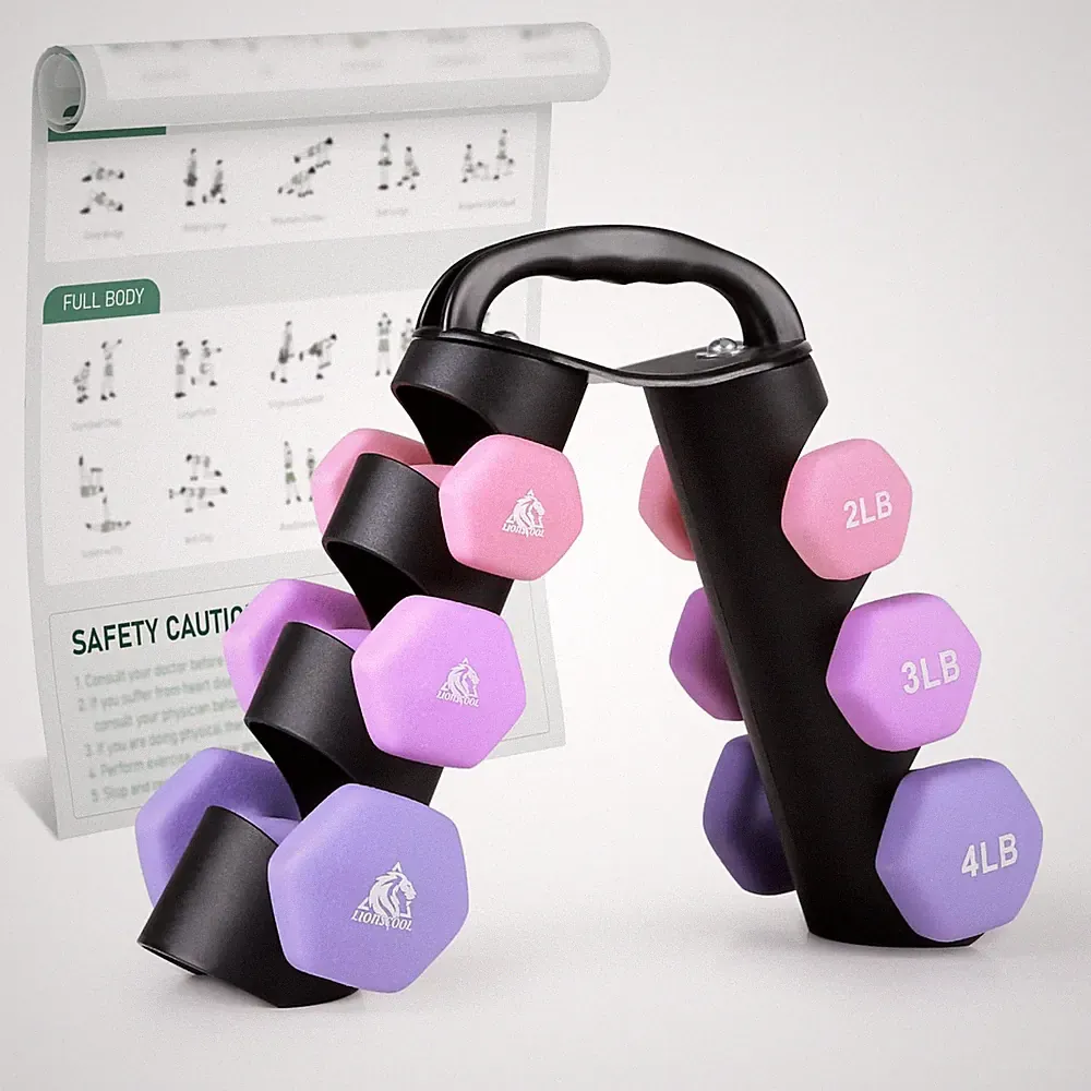 2LB 3LB 4LB Pair Neoprene Coated Dumbbell Set with Sturdy and Portable Rack,...