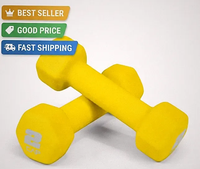 2LB Pair Yellow Neoprene Dumbbells Hand Weights for Home Gym Workout