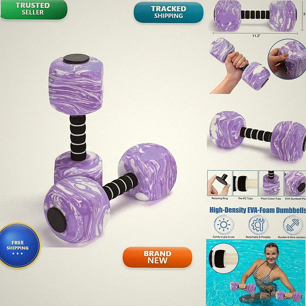 2Pack Water Dumbbells EVA Foam Aquatic Exercise Barbells (Purple+White)