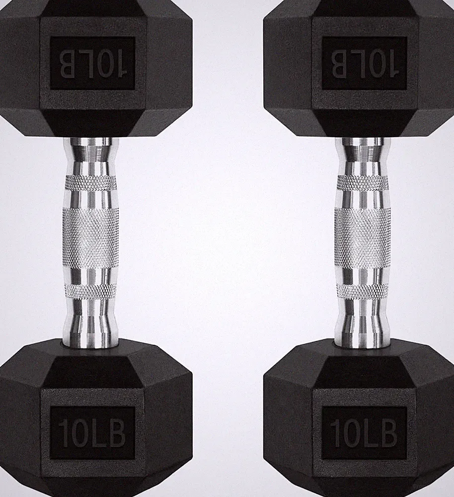 2PCS 10LBS Rubber Encased Hex Dumbbell Set for Strength Training Workouts Black