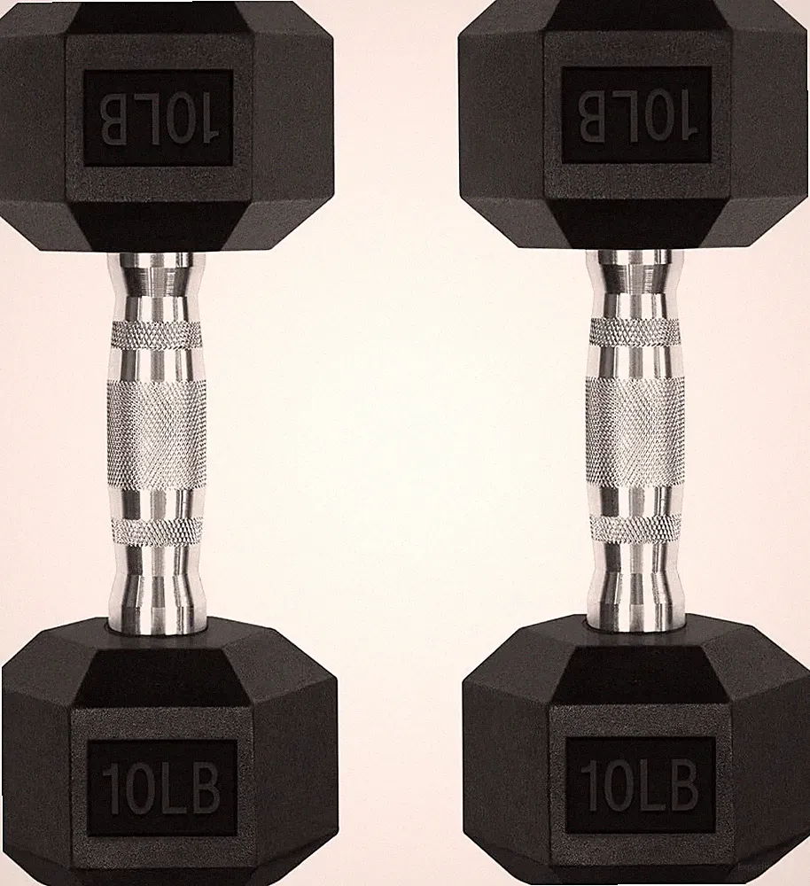 2PCS 10LBS Rubber Encased Hex Dumbbell Set for Strength Training Workouts Home