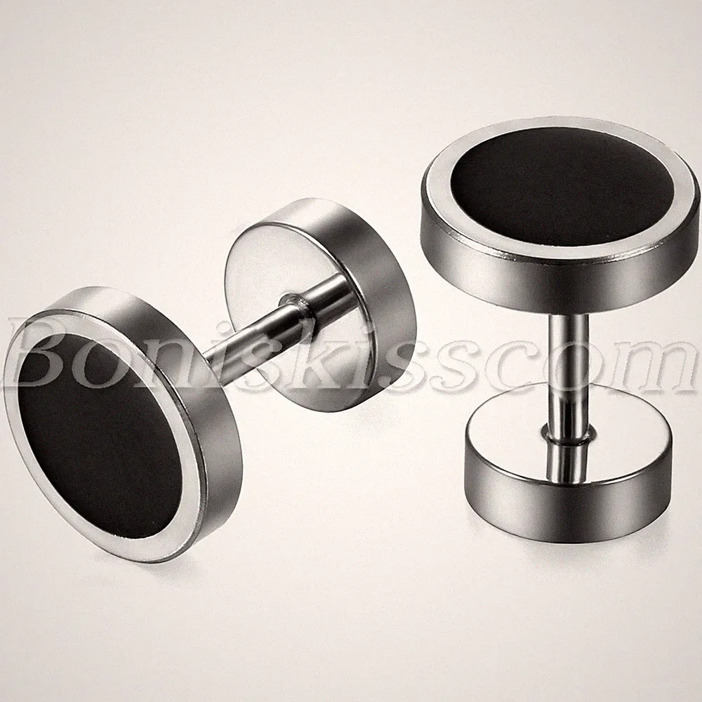 2pcs 8MM Men's Women's Stainless Steel Round Dumbbell Barbell Ear Studs Earrings