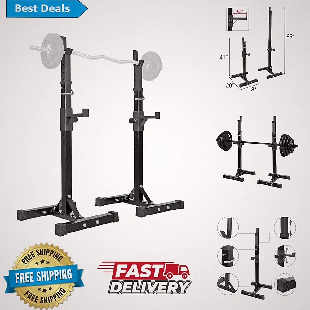 2PCS Adjustable Squat Rack 40"-66" Steel Press Stands Barbell Dumbbell Bench