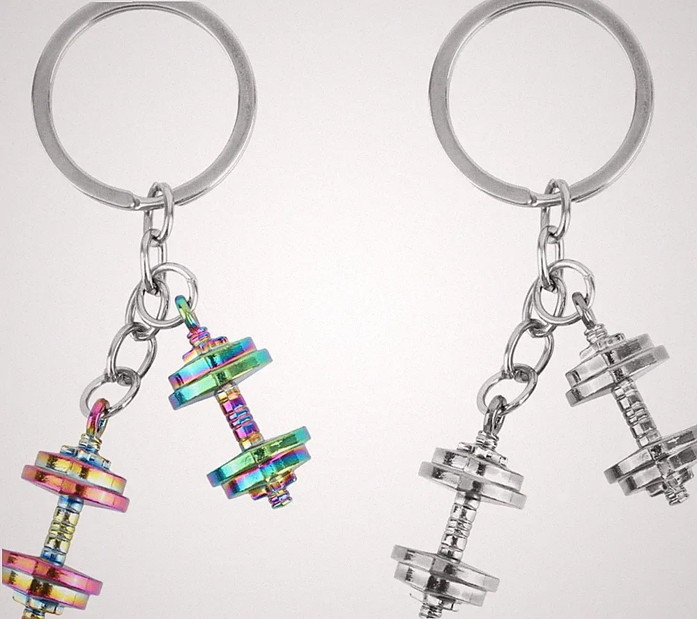 2pcs Dumbbell Keychain, Mini Dumbbell Key Chains Fitness Fan Metal Barbell