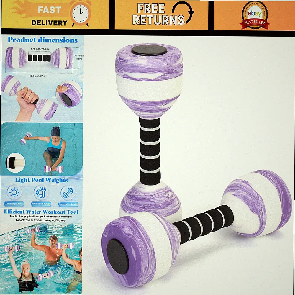 2PCS EVA Foam Water Dumbbells for Pool Exercise, Aquatic Fitness Weights for Adu