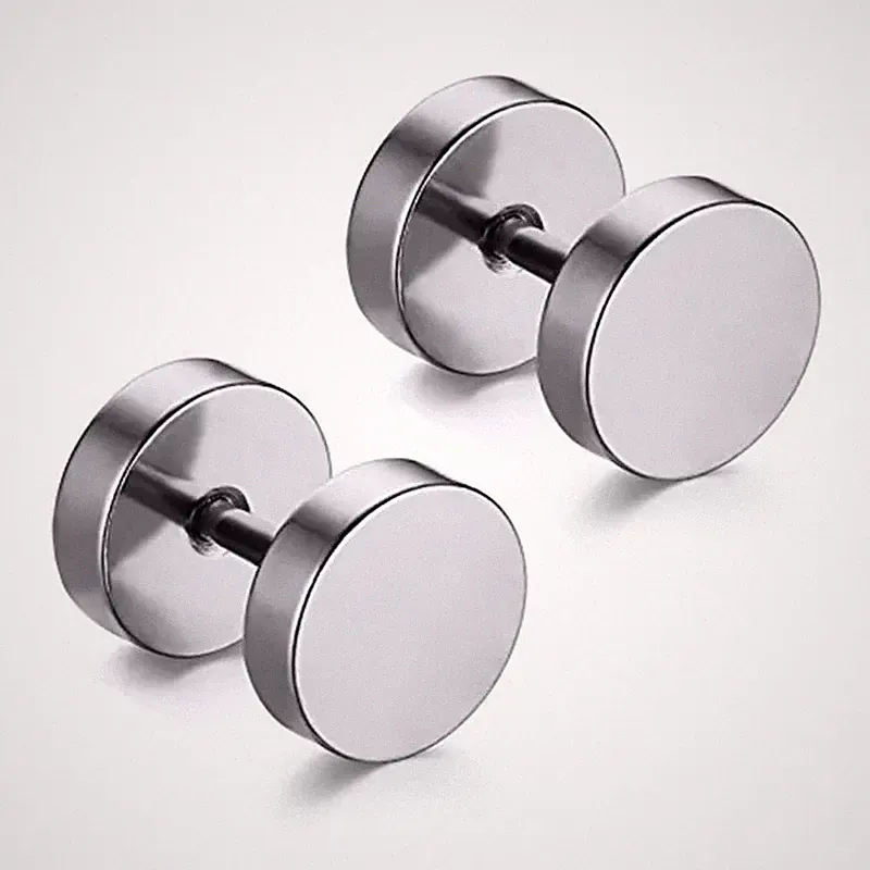 2Pcs Gothic Stainless Steel Dumbbell Stud Earrings Punk Hip Hop Men Women