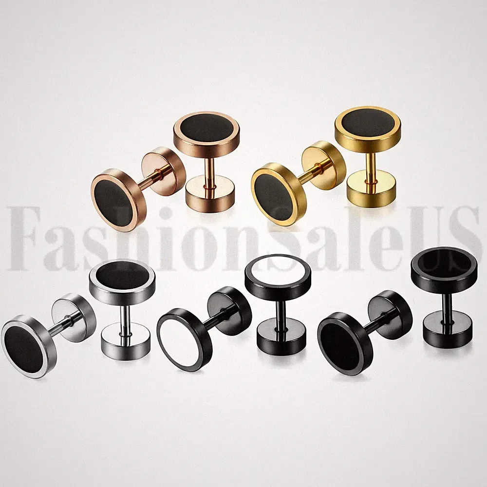 2pcs Men Women Round Stainless Steel Dumbbell Barbell Ear Stud 8mm Earrings