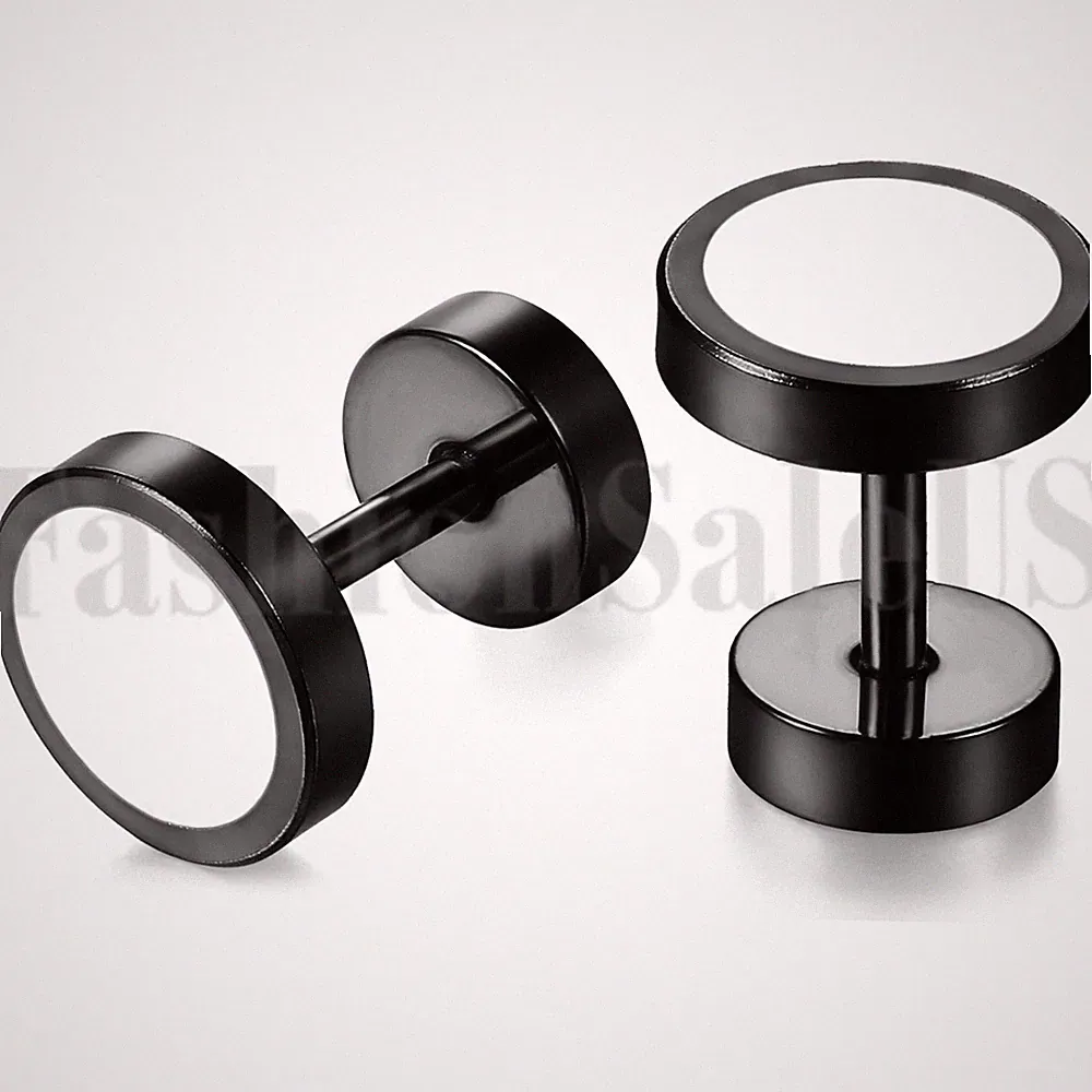 2pcs Men Women Round Stainless Steel Dumbbell Barbell Ear Stud 8mm Earrings