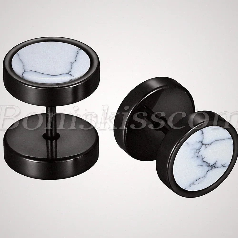 2pcs Men Women Stainless Steel Barbell Dumbbell Pierced Round Ear Studs Earrings