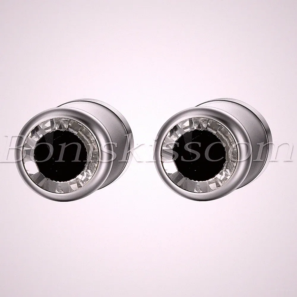 2pcs Mens Women Stainless Steel Rhinestone Barbell dumbbell Round Studs Earrings
