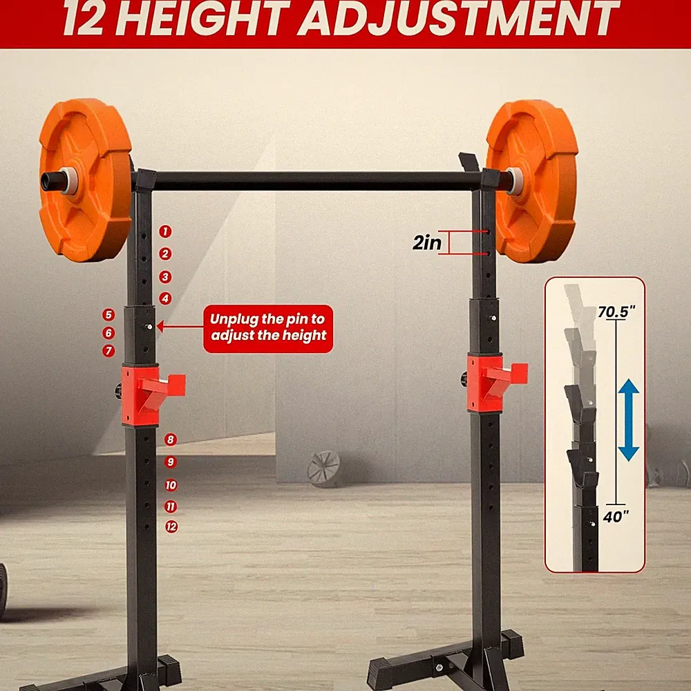 2PCS Squat Rack Adjustable 45"-70.5" Dumbbell Barbell Rack Bench Stand