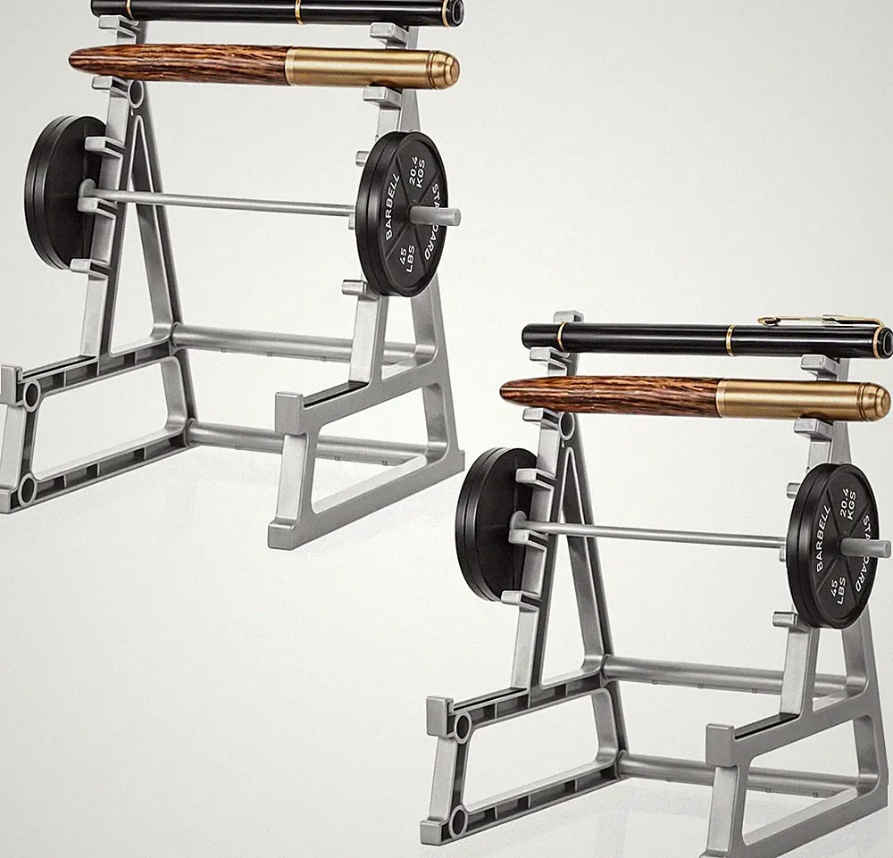 2pcs Squat Rack Pen Holder - Mini Barbell Rack With Weights & Barbells for