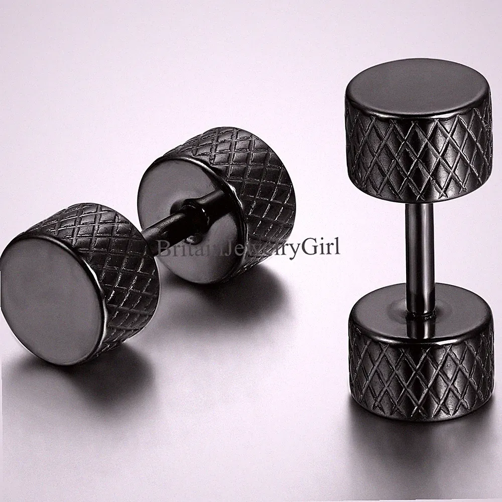 2pcs Stainless Steel Dumbbell Barbell Earrings Ear Stud Men Women Jewelry