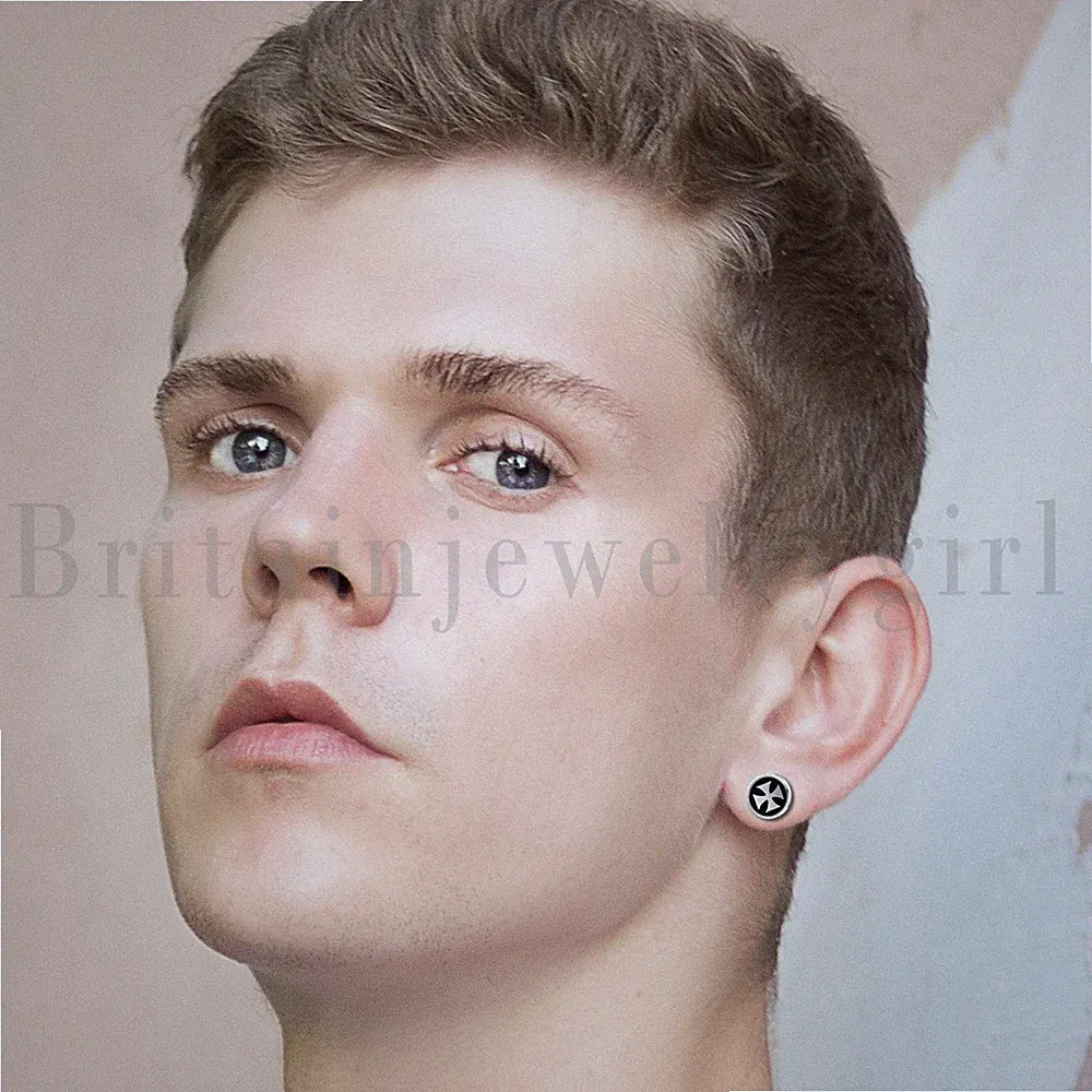 2pcs Stainless Steel Iron Cross Dumbbell Earrings Ear Stud Fake Gauges Ear Plug