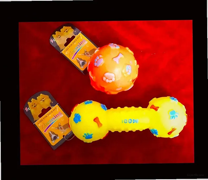 2pk (Lot Of 2) 3D Squeaky dog/pet toys 6.5” Dumbbell + 3” Ball,NEW