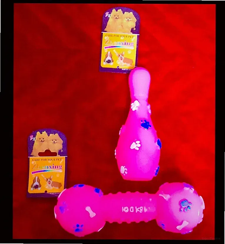 2pk (Lot Of 2) 3D Squeaky dog/pet toys 6.5” Dumbbell + 5.5” Skittle/bowling Pin