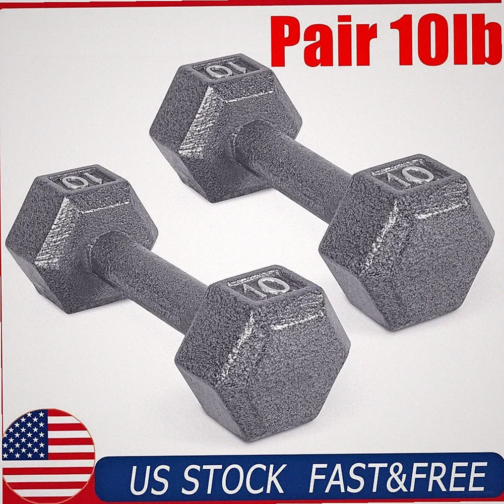 2x 10lb Gray Dumbbell Pair Cast Iron Hex Dumbbell Set of 2 Dumbbell Hand Weight