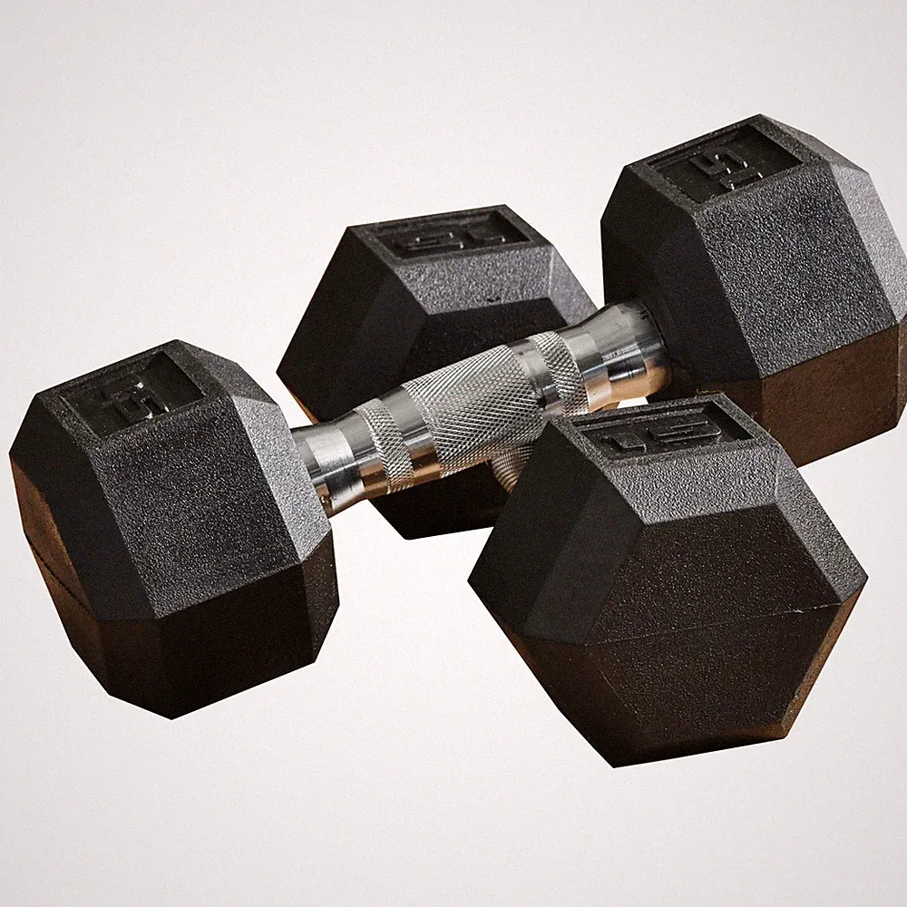 2x 15LB Rubber Hex Dumbbells Pair Non-Slip Grip Anti-Roll Home Gym Weights