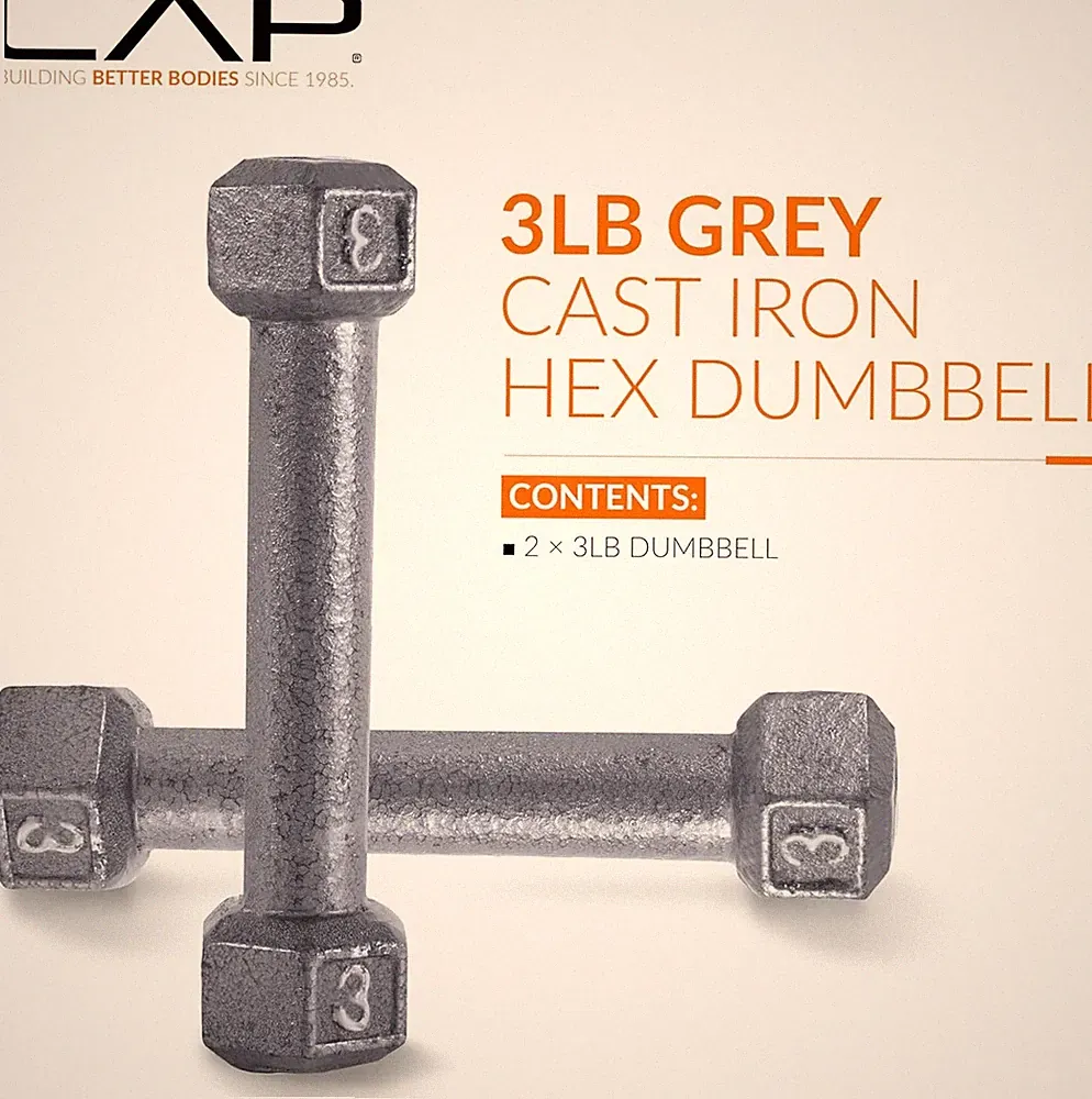 2x 3lb Gray Dumbbell Pair Cast Iron Hex Dumbbell, Set of 2 Dumbbell Hand Weight