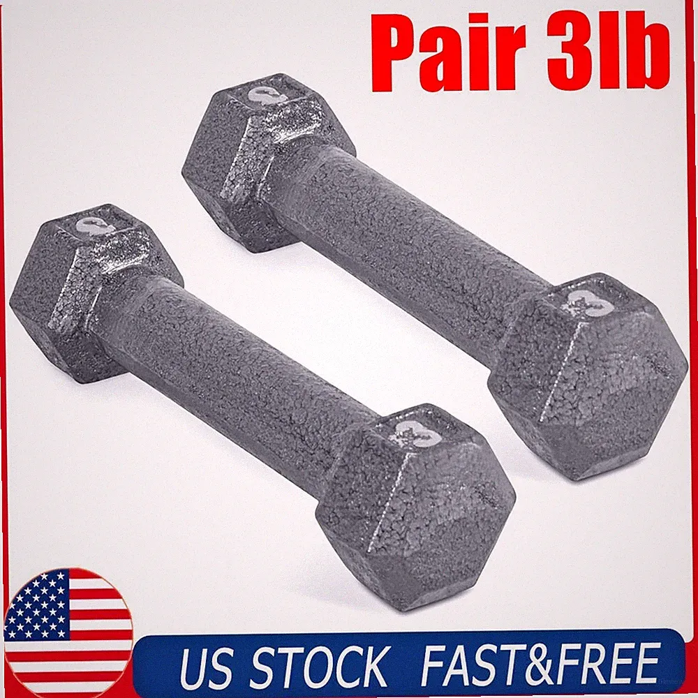 2x Gray Dumbbell Pair 3lb Cast Iron Hex Dumbbell Set of 2 Dumbbell Hand Weight