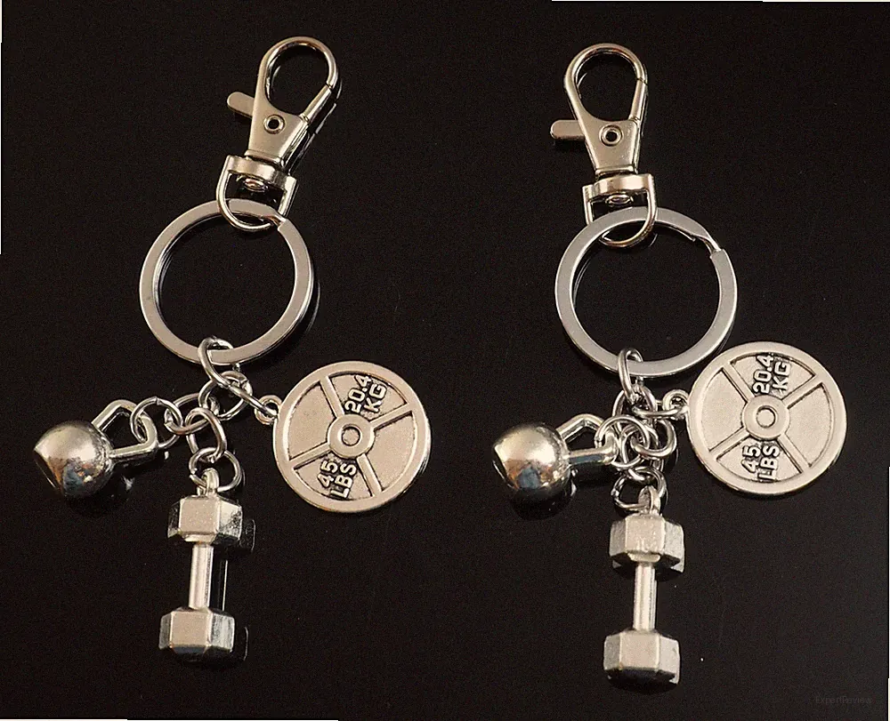 Stainless Steel Dumbbell Keychain