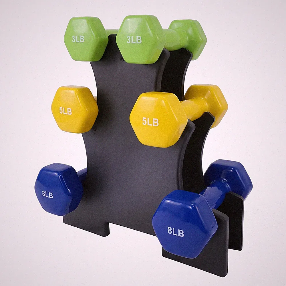 3+5+8 LB Neoprene Dumbbell Pairs Free Hand Weight Set with Rack Home Gym