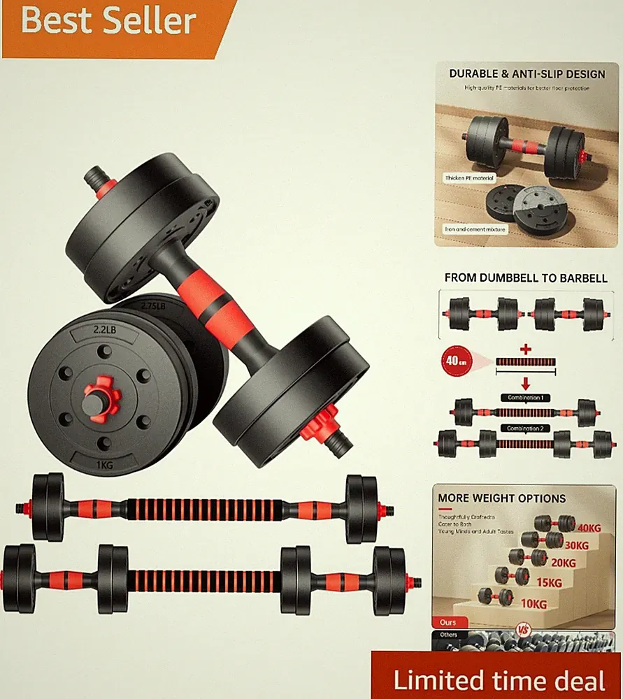 3-in-1 Adjustable Dumbbell Set - Space-Saving Design for Home Workout Efficiency