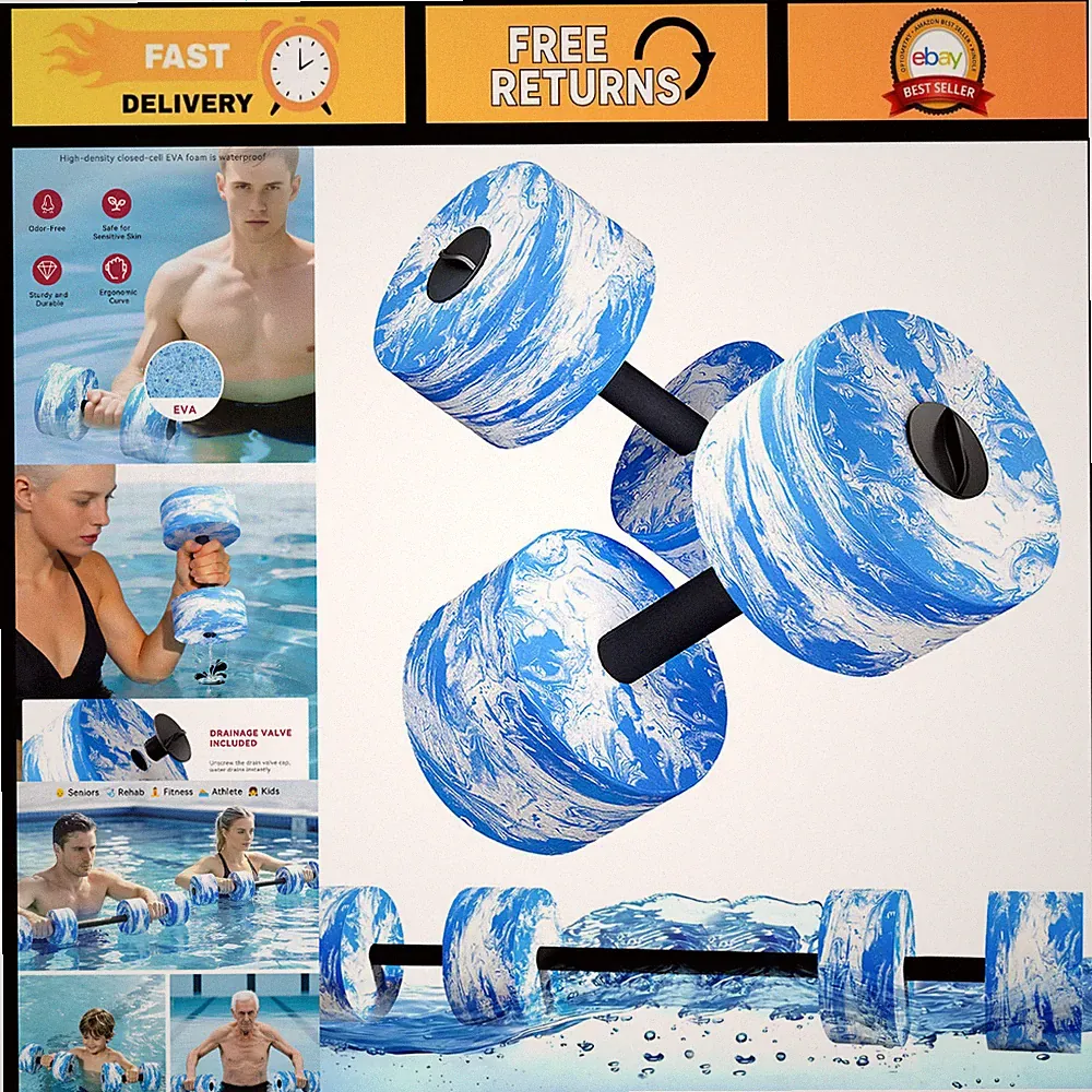 3-in-1 Adjustable Water Dumbbells for Pool Exercise, EVA Foam Barbell for Aquati