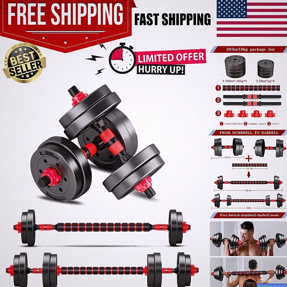 3-in-1 Fitness Equipment: Adjustable Dumbbells and Barbell for Home Use