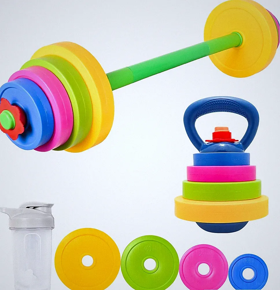 3-In-1 Kids Fitness Set with Adjustable Barbell, Kettlebell & Reusable Water Bot