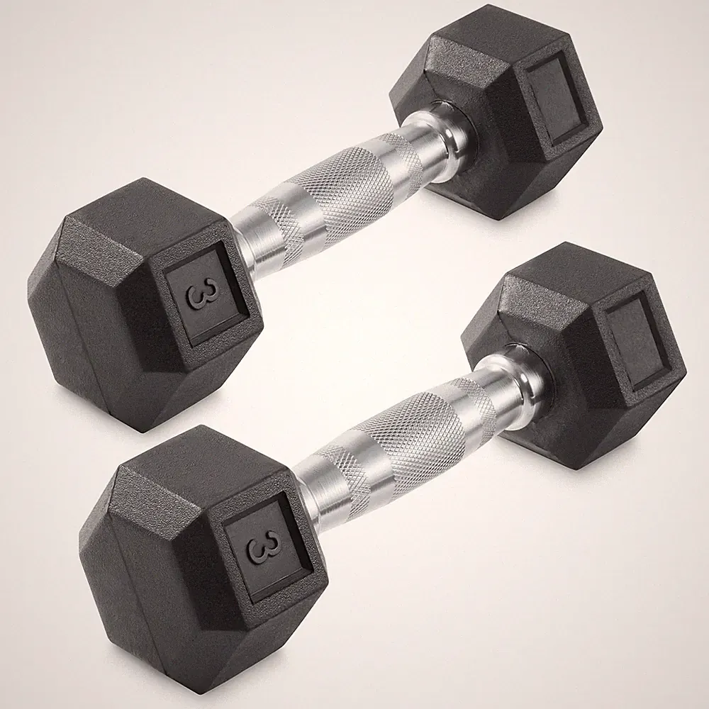 3 lb Pair Rubber Coated Hex Dumbbell Set, 6 Pounds Total