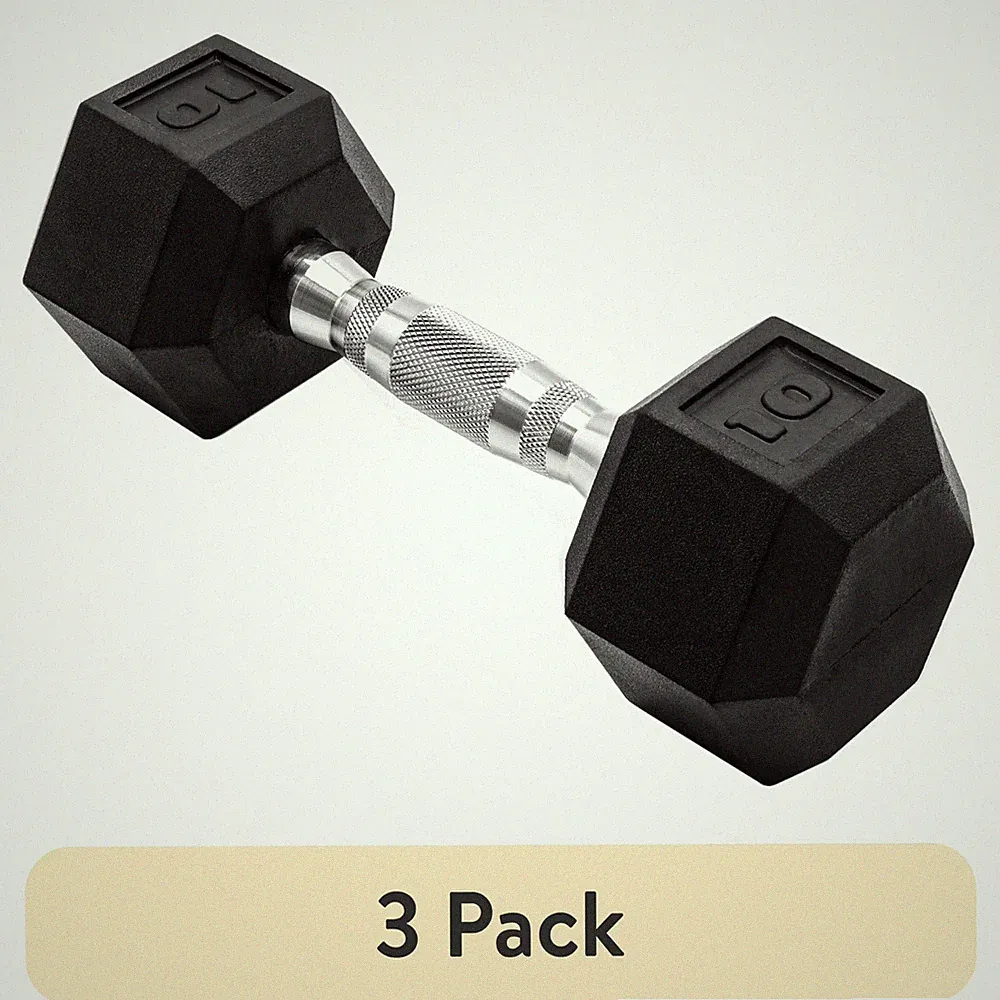 (3 pack) CAP Barbell, 10lb Rubber Hex Dumbbell, Single