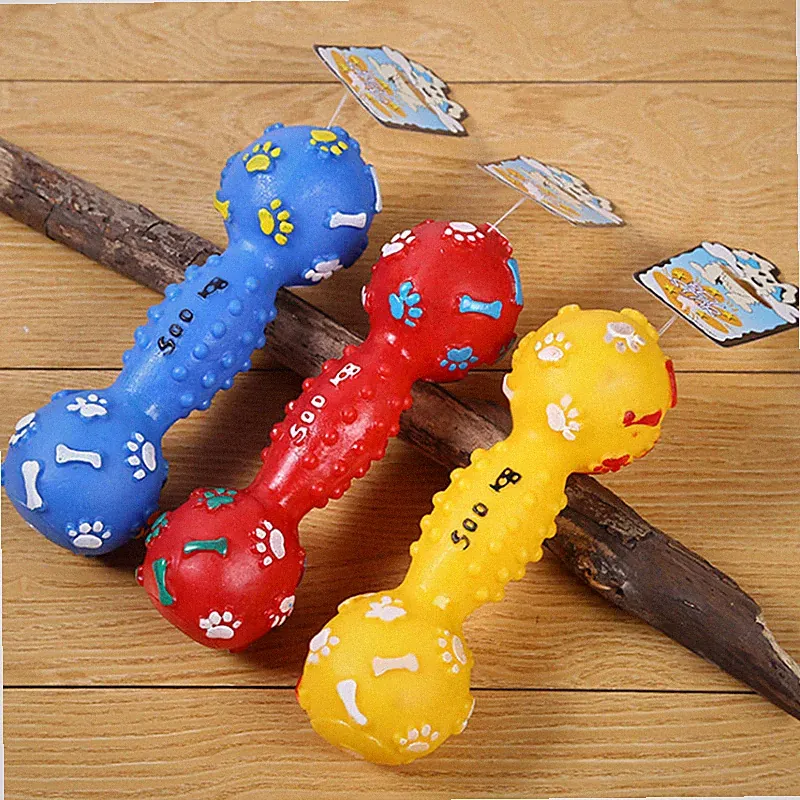 3 Pack Puppy Squeaky Dumbbell Toy Dog Chew Molar Clean Teeth Interactive Toy