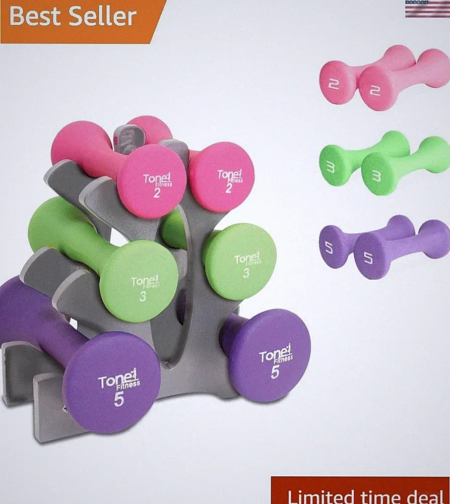 3-Pair Dumbbell Set - 2, 3, and 5lb Neoprene Weights with Convenient Rack