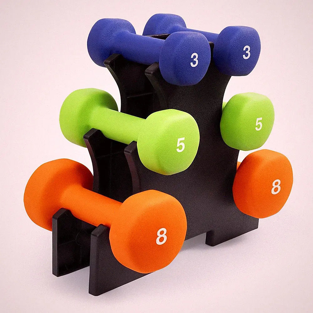 3-Pair Neoprene Coated Cast Iron Dumbbell Set with Rack (3 lbs, 5 lbs, 8 lbs...