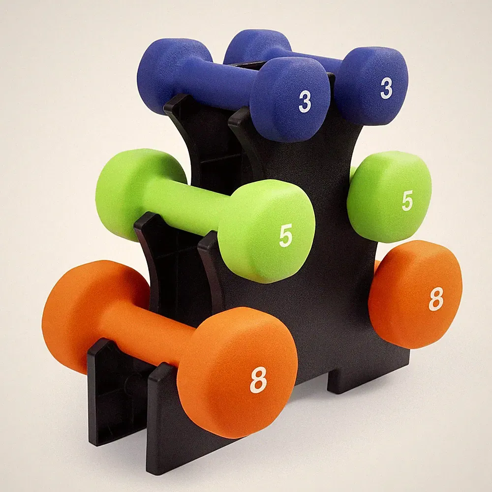 3-Pair Neoprene Coated Cast Iron Dumbbell Set with Rack (3 lbs, 5 lbs, 8 lbs...