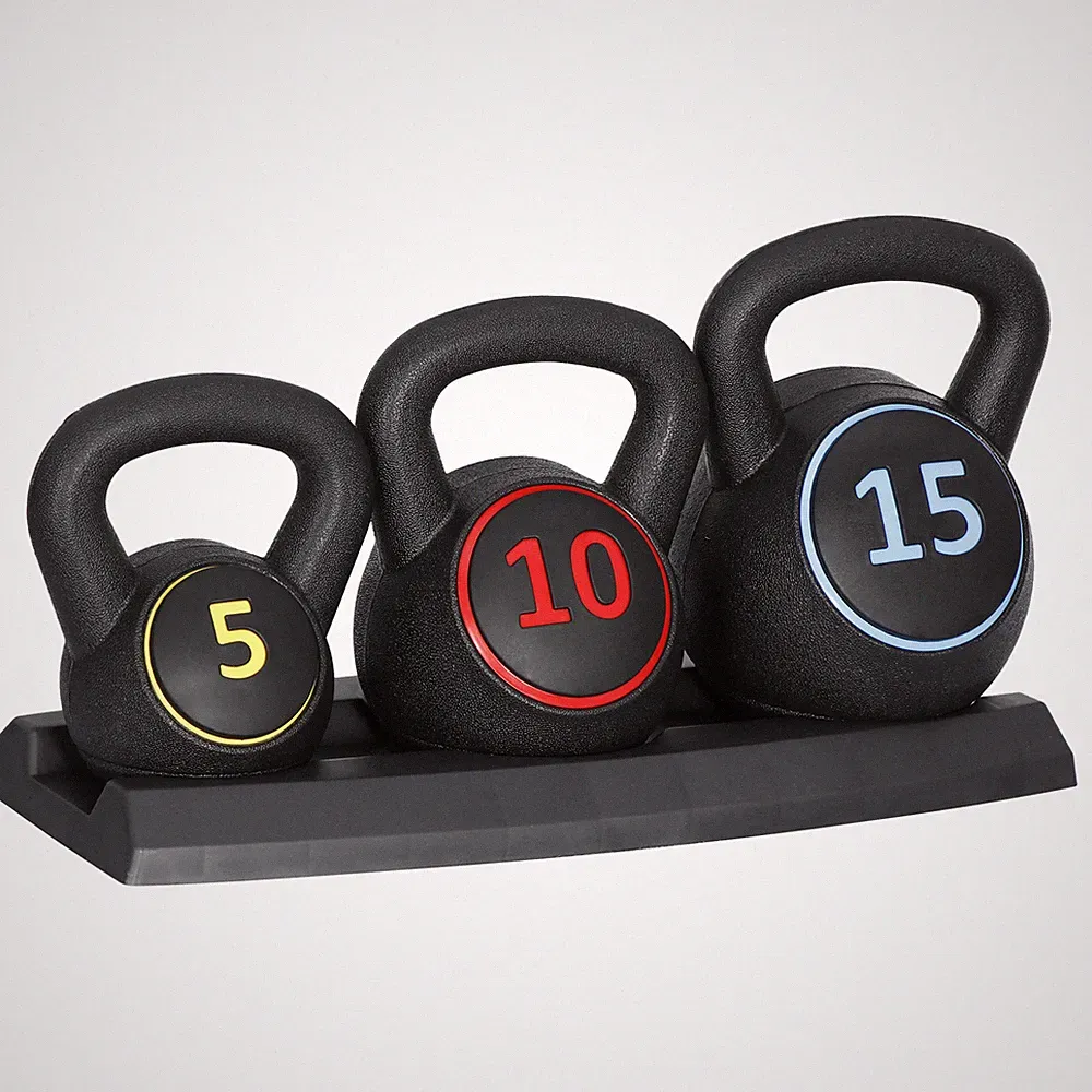 3-Piece Kettlebell Fitness Strength Training Exercise With Base Rack at Home