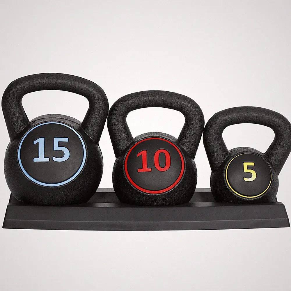 3-Piece Kettlebell Set Exercise Gym Fitness Strength Training With Rack Stand