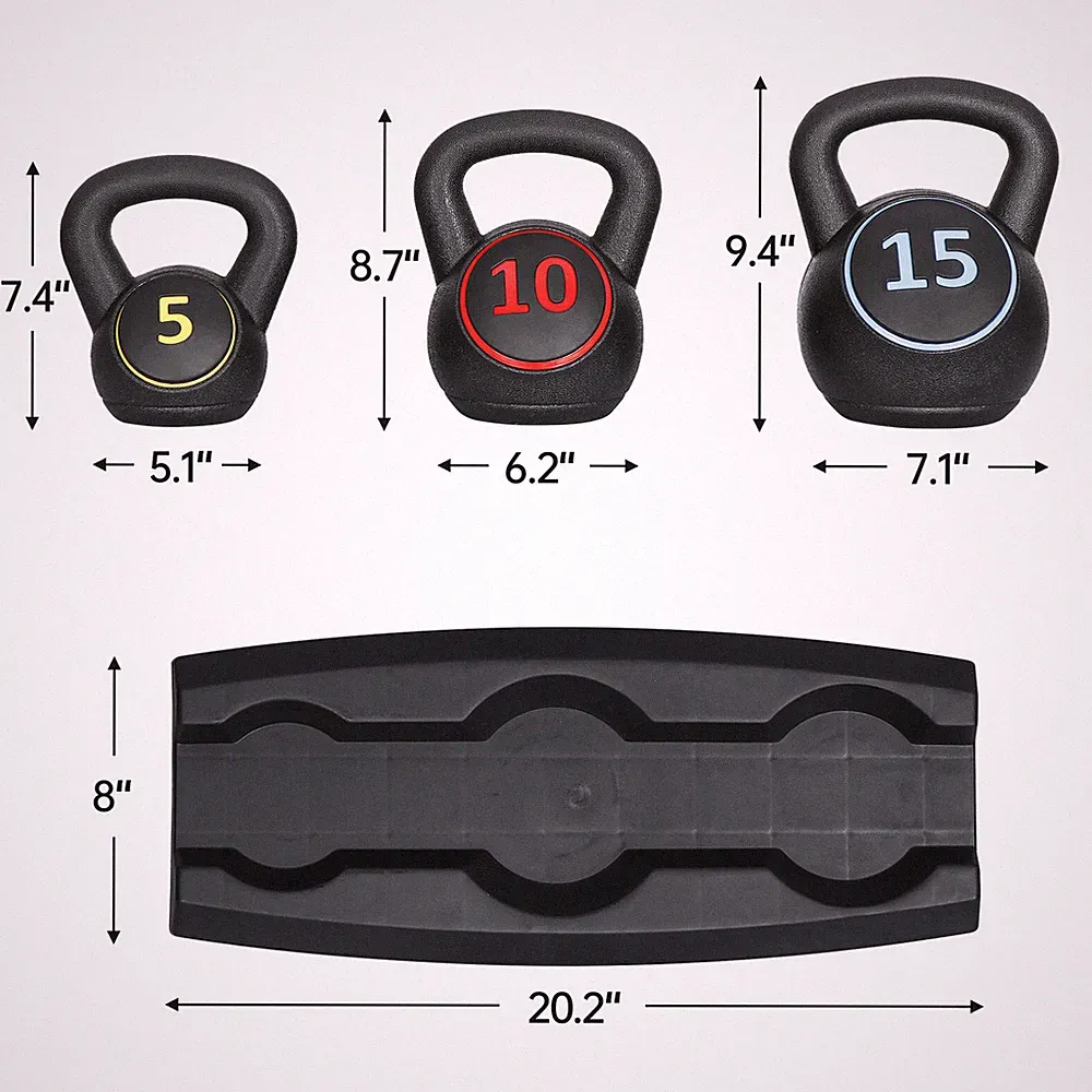 3-Piece Kettlebell Storage Dumbbells Set with Rack Exercise Weights Fitness Gym