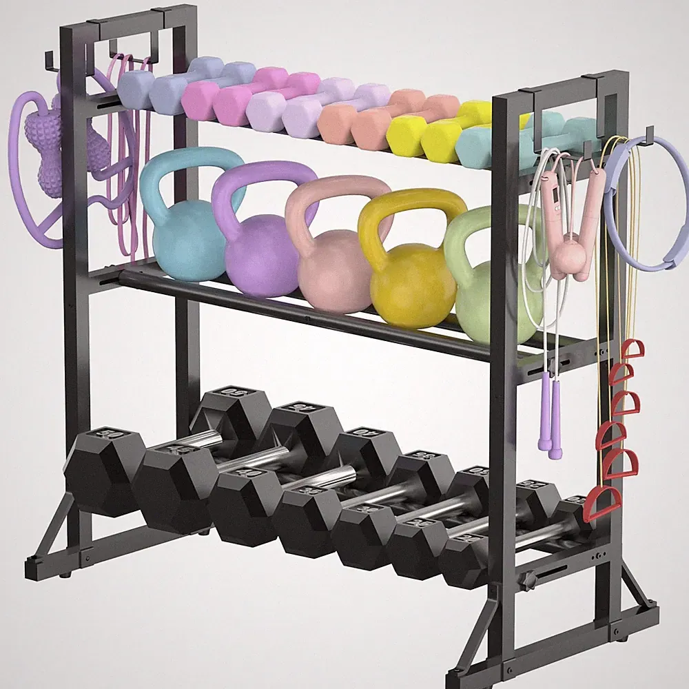 3-Tier Adjustable Dumbbell Rack Stand - Heavy-Duty Carbon Steel Weight Black