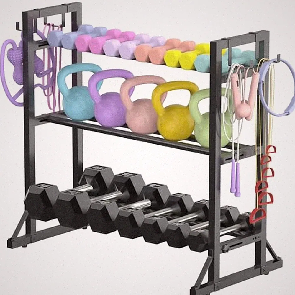 3 Tier Adjustable Dumbbell Rack Stand, Heavy Duty Carbon Steel Weight Storage...