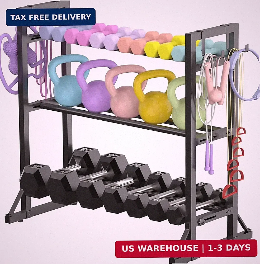 3-Tier Adjustable Dumbbell Rack Stand - Heavy-Duty Carbon Steel Weight Storage O