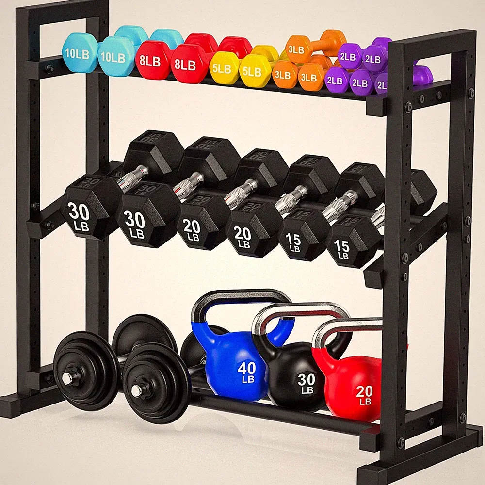 3-Tier Adjustable Dumbbell Rack, Weight Rack for Home Gym Storage, Heavy Duty...