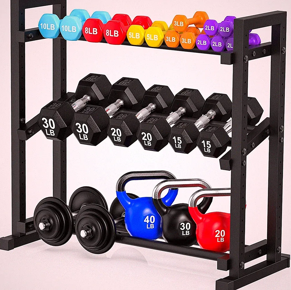 3-Tier Adjustable Dumbbell Rack, Weight Rack for Home Gym Storage, Heavy Duty We