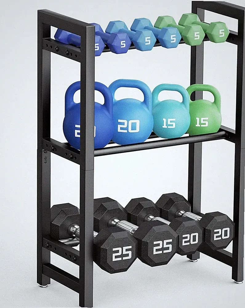 3 Tier Dumbbell Rack Adjustable Weight Storage Stand Home Gym Kettlebell Holder